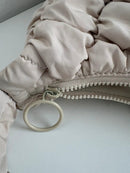 Beige Quilted Shoulder Bag with Ring Zipper Pull