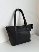 NBS Collection Black Leather Tote Bag with Exterior and Interior Zipper Pockets