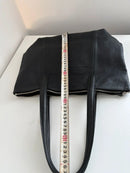NBS Collection Black Leather Tote Bag with Exterior and Interior Zipper Pockets