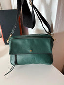 Accessorize Dark Green Leather Women's Satchel with Adjustable Black Strap, Very Good Condition