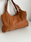 Brown Leather Shoulder Bag with Front Buckle Pocket