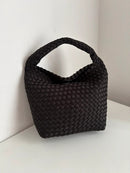 Woven Black Handbag with Structured Handle