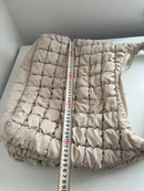 Beige Quilted Shoulder Bag with Ring Zipper Pull