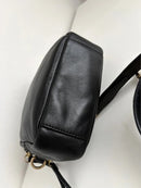 Black Leather Double Zip Crossbody Bag with Adjustable Strap