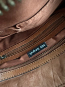 Brown Leather Shoulder Bag with Front Buckle Pocket