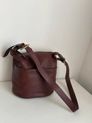 Brown Leather Bucket Crossbody Bag with Adjustable Strap