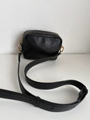 Black Leather Double Zip Crossbody Bag with Adjustable Strap