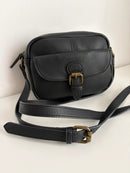 FatFace Black Leather Satchel Bag with Buckle Detail and Adjustable Strap - Very