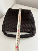 Marks & Spencer Black Woven Handbag with Padded Handle and Snap Closure