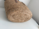 No Label Brown and Beige Woven Bohemian Summer Tote Bag with Leather Handles
