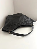 Black Leather Shoulder Bag with Zip Pockets