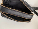 Black Leather Double Zipper Crossbody Bag with Adjustable Strap