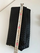 Black Woven Leather Shoulder Clutch Bag with Gold Chain Strap