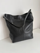 S'Noir Black Leather Shoulder Bag with Adjustable Strap