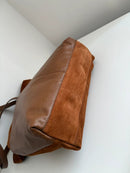 Brown Two-Tone Leather and Suede Tote Bag