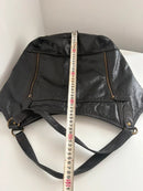 Black Leather Shoulder Bag with Zip Pockets