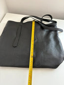 John Lewis black leather tote bag with gold hardware