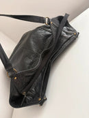 Black Leather Shoulder Bag with Zip Pockets
