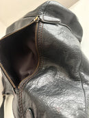 Black Leather Shoulder Bag with Zip Pockets
