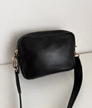 Black Leather Double Zip Crossbody Bag with Adjustable Strap