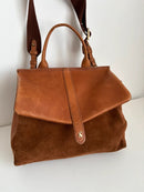 Joules Brown Leather and Suede Satchel Bag with Adjustable Strap