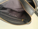 Black Leather Double Zipper Crossbody Bag with Adjustable Strap