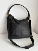 Fatface black leather shoulder bag with extra strap