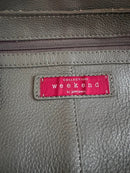 Gray Leather Shoulder Bag with Wide Strap