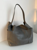 Gray Leather Shoulder Bag with Wide Strap