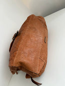 Brown Leather Shoulder Bag with Front Buckle Pocket
