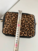 Leopard Print and Black Leather Crossbody Bag with Gold Hardware