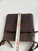 Brown Leather Crossbody Bag with Front Pocket and Adjustable Strap