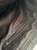 Black Leather Shoulder Bag with Zip Pockets