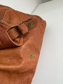 Brown Leather Shoulder Bag with Front Buckle Pocket