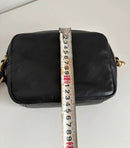 Black Leather Double Zipper Crossbody Bag with Adjustable Strap
