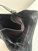 Black Leather Shoulder Bag with Zip Pockets