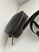 Black Leather Double Zip Crossbody Bag with Adjustable Strap