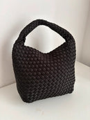 Woven Black Handbag with Structured Handle