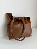 Brown Two-Tone Leather and Suede Tote Bag