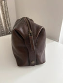 Brown Leather Toiletry Bag with Zip Closure