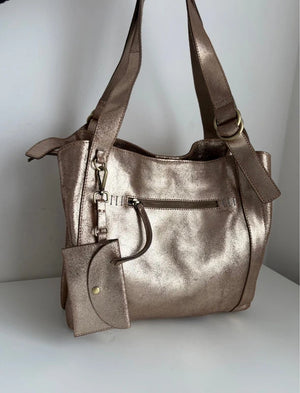 White stuff gold leather handbag
