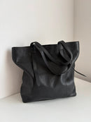 John Lewis black leather tote bag with gold hardware