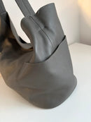 Gray Leather Shoulder Bag with Wide Strap
