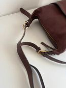 Brown Leather Bucket Crossbody Bag with Adjustable Strap