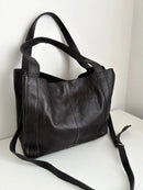 Classic Black Genuine Leather Shoulder Bag with Adjustable Strap