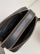 Black Leather Double Zip Crossbody Bag with Adjustable Strap