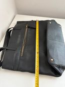 John Lewis black leather tote bag with gold hardware