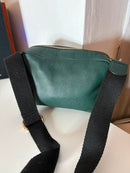 Accessorize Dark Green Leather Women's Satchel with Adjustable Black Strap, Very Good Condition
