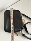 Black Leather Double Zip Crossbody Bag with Adjustable Strap