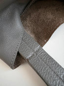 Gray Leather Shoulder Bag with Wide Strap